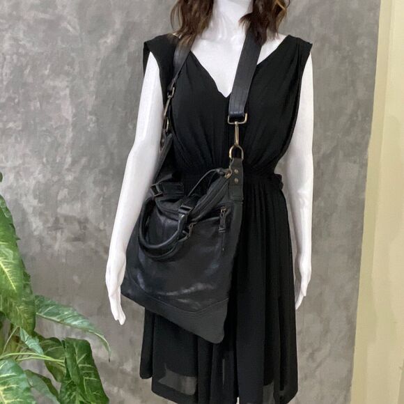 Anthropologie Draped LBD midi Dress women’s 4 Black Crepe V Neck /back cinch tie - Picture 6 of 15